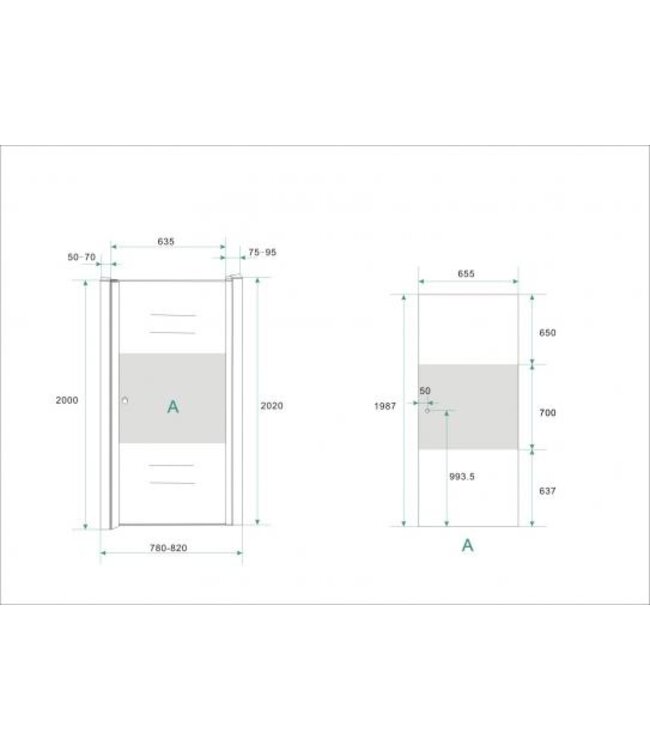 Douchedeur Partly 80 x 200 x 8mm melkglas middenband/chroom L/R nano helder glas - 20.4230