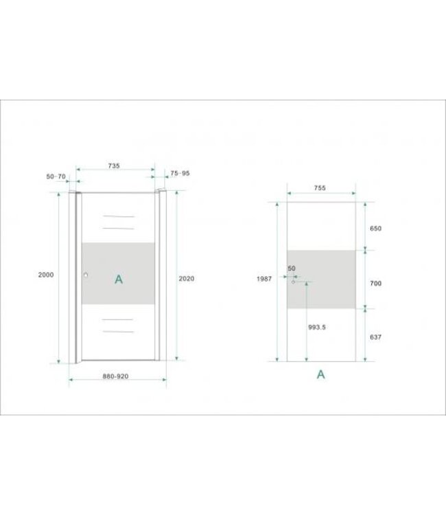 Douchedeur Partly 90 x 200 x 8mm melkglas middenband/chroom L/R nano helder glas - 20.4231