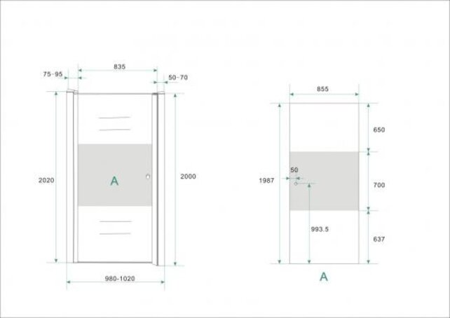 Douchedeur Partly 100 x 200 x 8mm melkglas middenband/chroom L/R nano helder glas - 20.4232