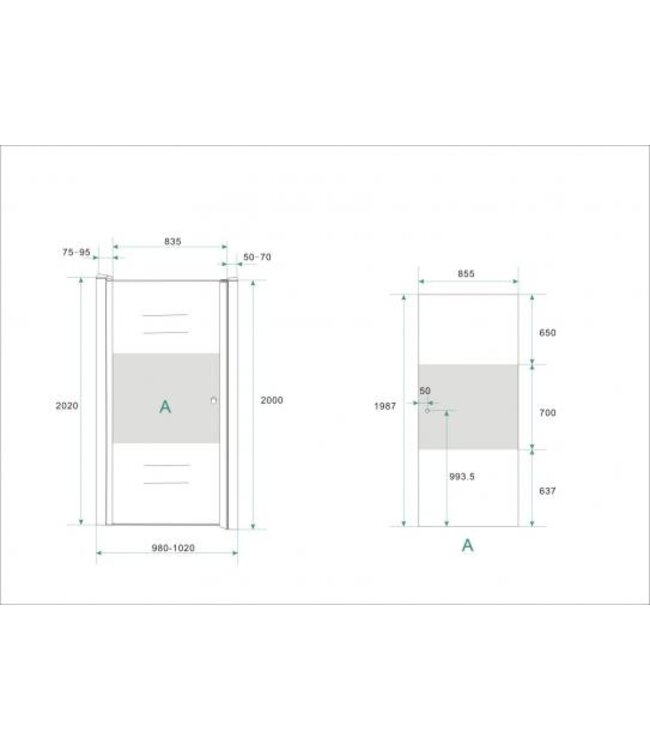 Douchedeur Partly 100 x 200 x 8mm melkglas middenband/chroom L/R nano helder glas - 20.4232