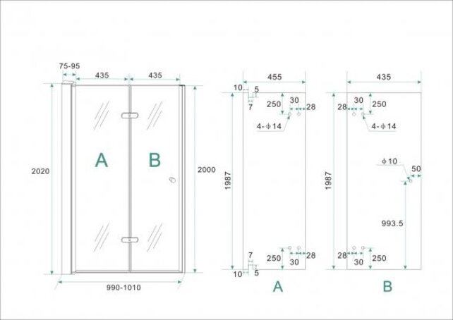Douchedeur Vouwbaar Maki Rechts 100x200cm - 8mm helderglas met nano-coating Chroom - 20.3725