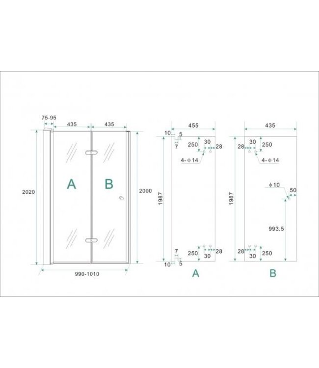 Douchedeur Vouwbaar Maki Links 100x200cm - 8mm helderglas met nano-coating Chroom - 20.3724