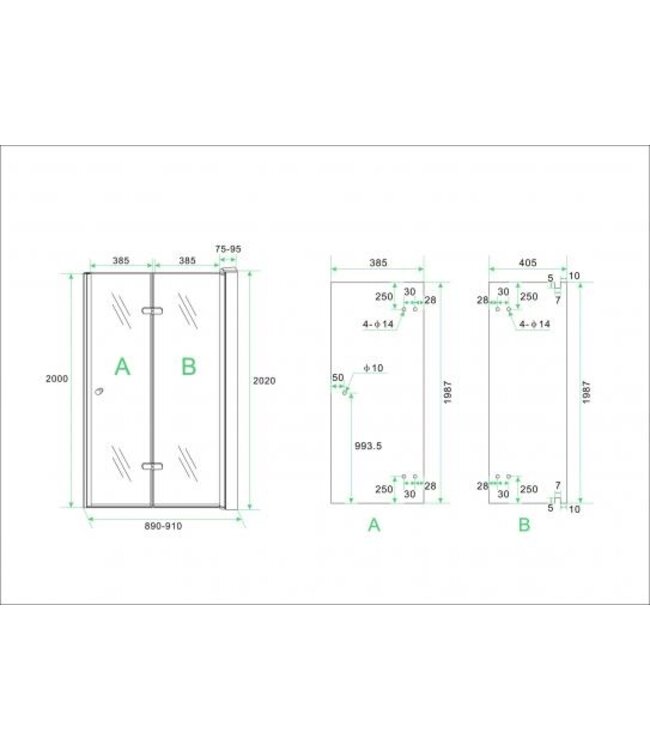 Douchedeur Vouwbaar Maki Rechts 90x200cm - 8mm helderglas met nano-coating Chroom - 20.3723