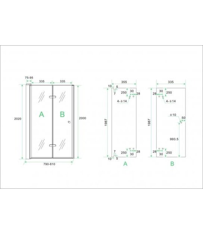 Douchedeur Vouwbaar Maki Rechts 80x200cm - 8mm helderglas met nano-coating Chroom - 20.3721