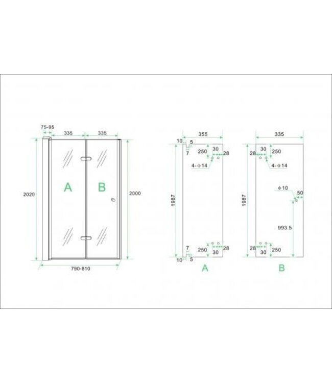 Wiesbaden Douchedeur Vouwbaar Maki Links 80x200cm - 8mm helderglas met nano-coating Chroom - 20.3720