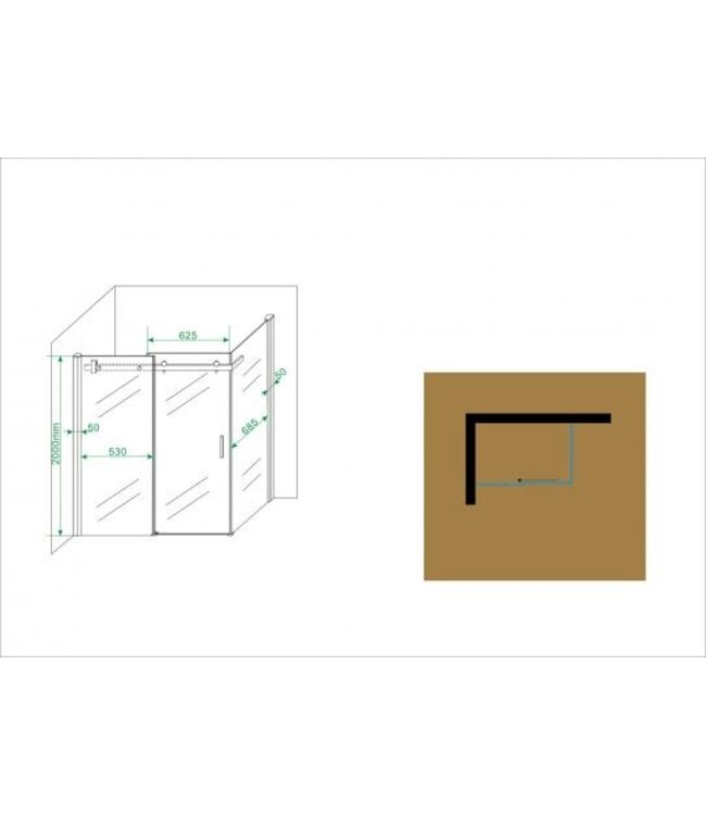 Douchecabine Wiesbaden Pared 120x80x200cm 1 schuifdeur 8mm helder glas met nano - 20.3852