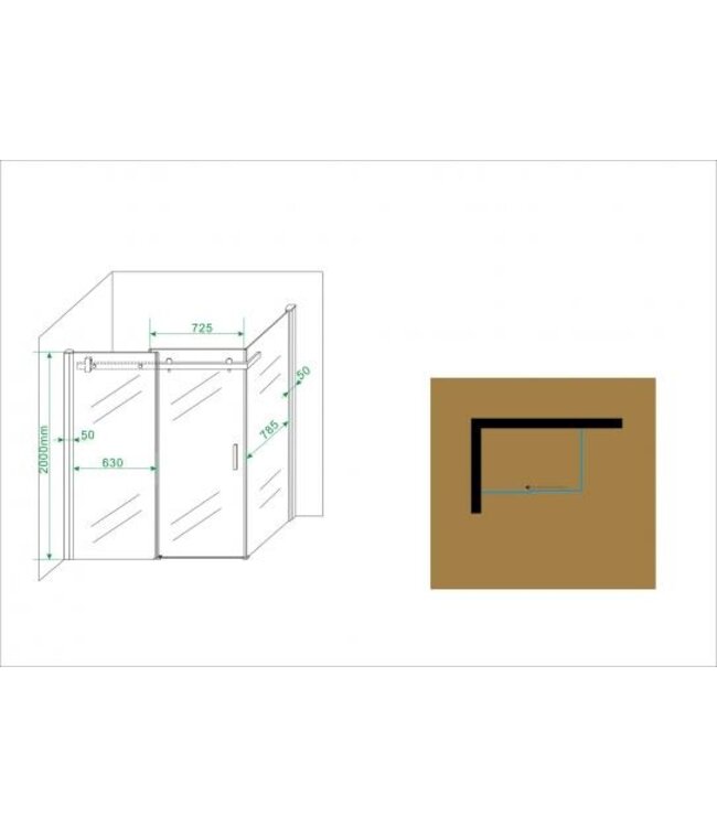 Douchecabine Wiesbaden Pared 140x90x200cm 1 schuifdeur 8mm helder glas met nano - 20.3864