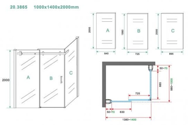Douchecabine Wiesbaden Pared 140x100x200cm 1 schuifdeur 8mm helder glas met nano - 20.3865