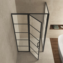 Douchecabine Zwart met Raster Horizon 80x80x200cm - Draaideur - 8mm Helder glas met Nano-coating - 20.5010