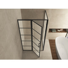 Douchecabine Zwart met Raster Horizon 80x80x200cm - Draaideur - 8mm Helder glas met Nano-coating - 20.5010