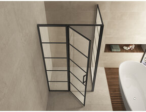 Douchecabine Zwart met Raster Horizon 80x80x200cm - Draaideur - 8mm Helder glas met Nano-coating - 20.5010