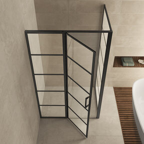 Douchecabine Zwart met Raster Horizon 80x80x200cm - Draaideur - 8mm Helder glas met Nano-coating - 20.5010