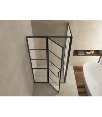 Wiesbaden Douchecabine Zwart met Raster Horizon 80x80x200cm - Draaideur - 8mm Helder glas met Nano-coating - 20.5010