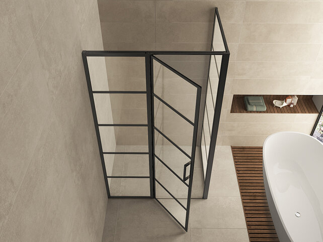 Douchecabine Zwart met Raster Horizon 80x80x200cm - Draaideur - 8mm Helder glas met Nano-coating - 20.5010 Douchecabine Zwart met Raster Horizon 80x80x200cm - Draaideur - 8mm Helder glas met Nano-coating - 20.5010