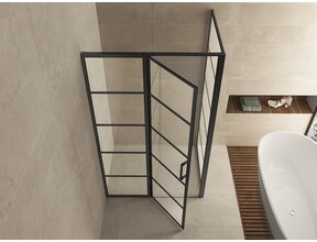 Douchecabine Zwart met Raster Horizon 90x80x200cm - Draaideur - 8mm Helder glas met Nano-coating - 20.5010