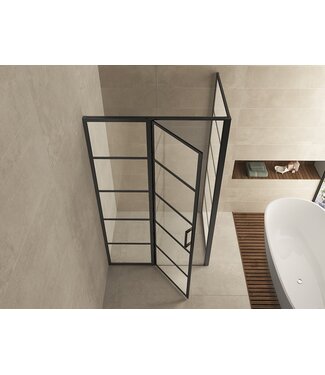 Wiesbaden Douchecabine Zwart met Raster Horizon 100x100x200cm - Draaideur - 8mm Helder glas met Nano-coating - 20.5010