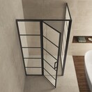 Douchecabine Zwart met Raster Horizon 110x120x200cm - Draaideur - 8mm Helder glas met Nano-coating - 20.5010