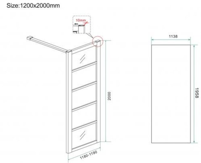 Douchecabine Zwart met Raster Horizon 90x120x200cm - Draaideur - 8mm Helder glas met Nano-coating - 20.5010