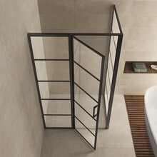 Douchecabine Zwart met Raster Horizon 110x100x200cm - Draaideur - 8mm Helder glas met Nano-coating - 20.5010