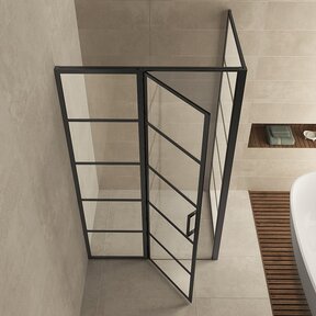 Douchecabine Zwart met Raster Horizon 110x100x200cm - Draaideur - 8mm Helder glas met Nano-coating - 20.5010