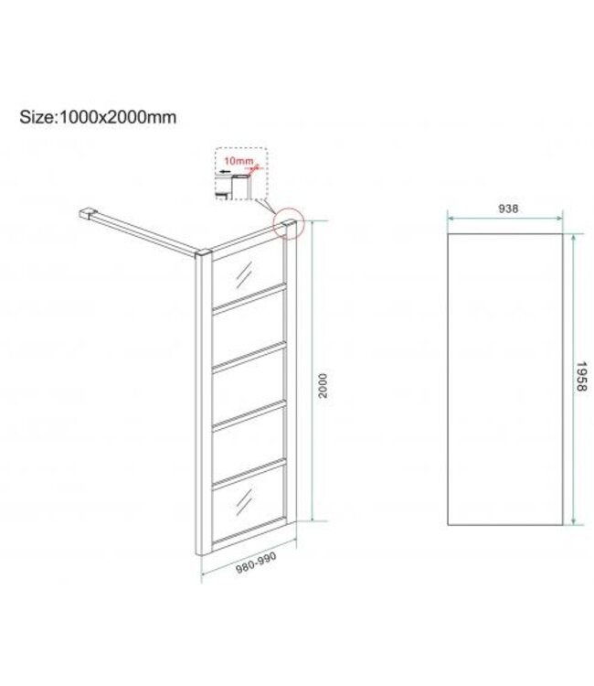 Douchecabine Zwart met Raster Horizon 110x100x200cm - Draaideur - 8mm Helder glas met Nano-coating - 20.5010