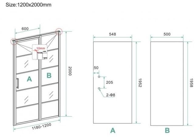 Douchecabine Zwart met Raster Horizon 120x90x200cm - Draaideur - 8mm Helder glas met Nano-coating - 20.5010