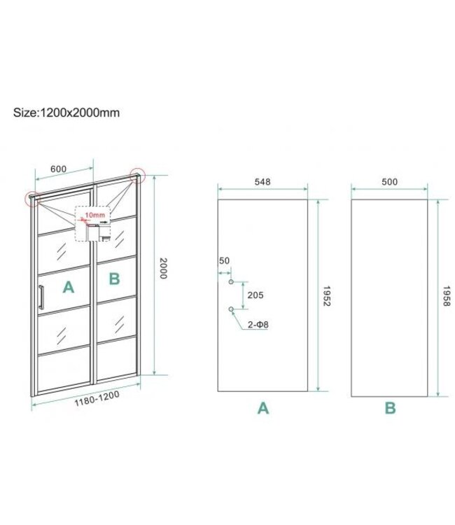 Douchecabine Zwart met Raster Horizon 120x90x200cm - Draaideur - 8mm Helder glas met Nano-coating - 20.5010