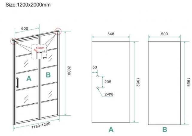 Douchecabine Zwart met Raster Horizon 120x120x200cm - Draaideur - 8mm Helder glas met Nano-coating - 20.5010