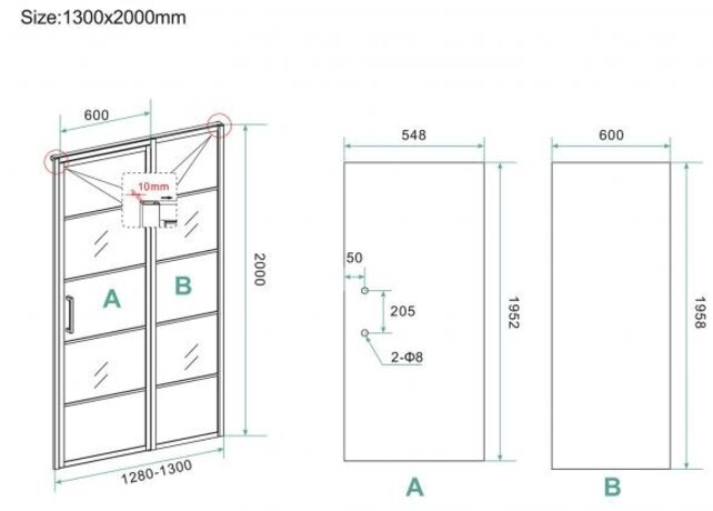 Douchecabine Zwart met Raster Horizon 130x100x200cm - Draaideur - 8mm Helder glas met Nano-coating - 20.5010