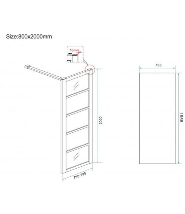 Douchecabine Zwart met Raster Horizon 140x80x200cm - Draaideur - 8mm Helder glas met Nano-coating - 20.5010