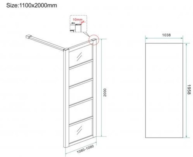 Douchecabine Zwart met Raster Horizon 140x110x200cm - Draaideur - 8mm Helder glas met Nano-coating - 20.5010
