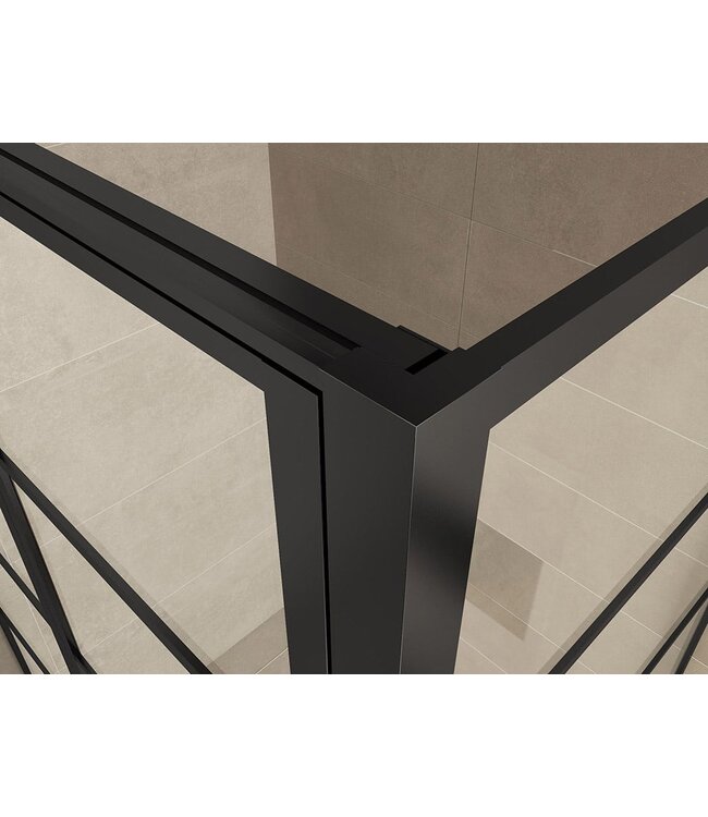 Douchecabine Zwart met Raster Horizon 140x120x200cm - Draaideur - 8mm Helder glas met Nano-coating - 20.5010