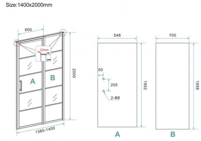 Douchecabine Zwart met Raster Horizon 140x120x200cm - Draaideur - 8mm Helder glas met Nano-coating - 20.5010
