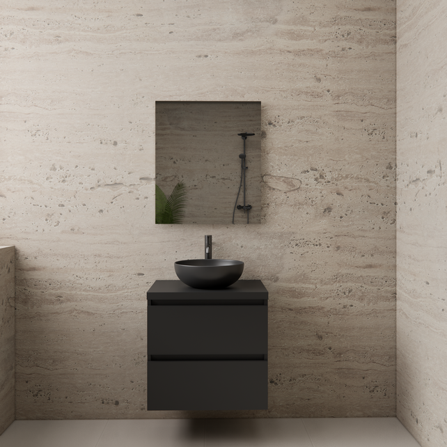 Badkamermeubel Gliss Project 60cm⎢Mat Zwart⎢Onderkast met topblad