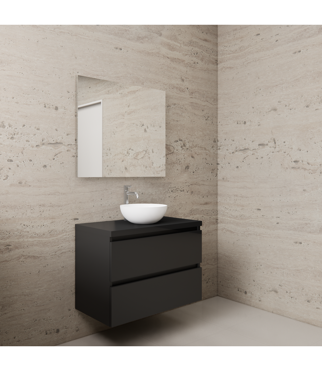 Badkamermeubel Gliss Project 80cm⎢Mat Zwart⎢Onderkast met topblad