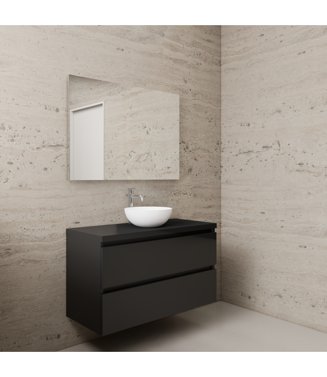 Badkamermeubel Gliss Project 100cm⎢Mat Zwart⎢Onderkast met topblad