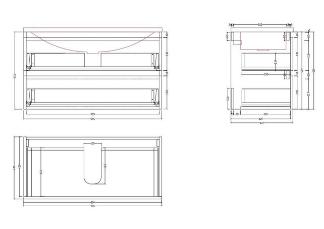 Badkamermeubel Gliss Project 100cm⎢Hoogglans Antraciet⎢Onderkast met topblad Badkamermeubel Gliss Project 100cm⎢Hoogglans Antraciet⎢Onderkast met topblad