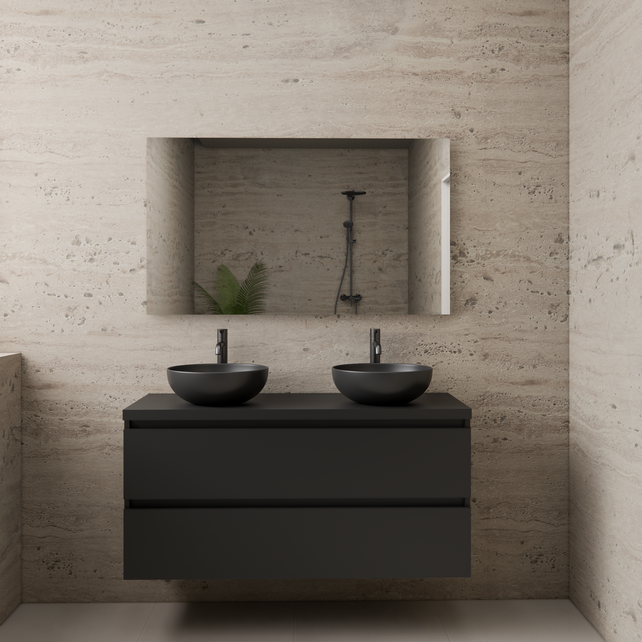 Badkamermeubel Gliss Project 120cm⎢Mat Zwart⎢Onderkast met topblad
