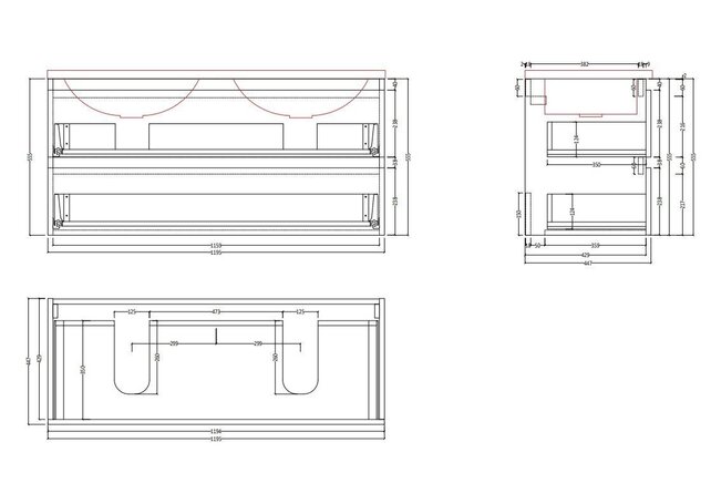 Badkamermeubel Gliss Project 120cm⎢Hoogglans Antraciet⎢Onderkast met topblad