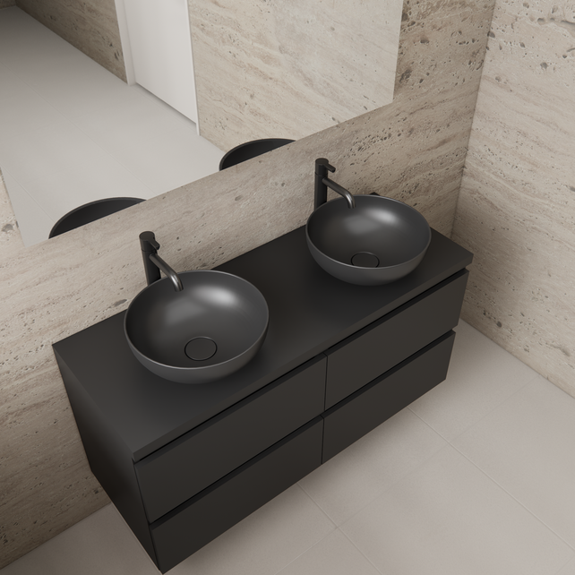 Badkamermeubel Gliss Project 120cm⎢4-lades⎢Mat Zwart⎢Onderkast met topblad