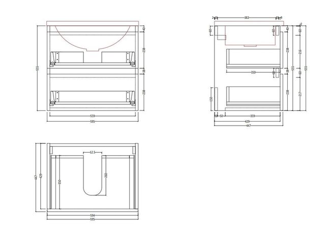 Badkamermeubel Gliss Project 120cm⎢4-lades⎢Dakota Oak⎢Onderkast met topblad
