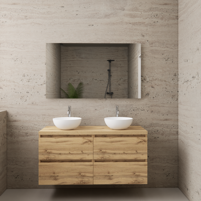 Badkamermeubel Gliss Project 120cm⎢4-lades⎢Dakota Oak⎢Onderkast met topblad