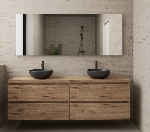 Badkamermeubel Gliss Project 160cm⎢4-lades⎢Wellington Oak⎢Onderkast met topblad