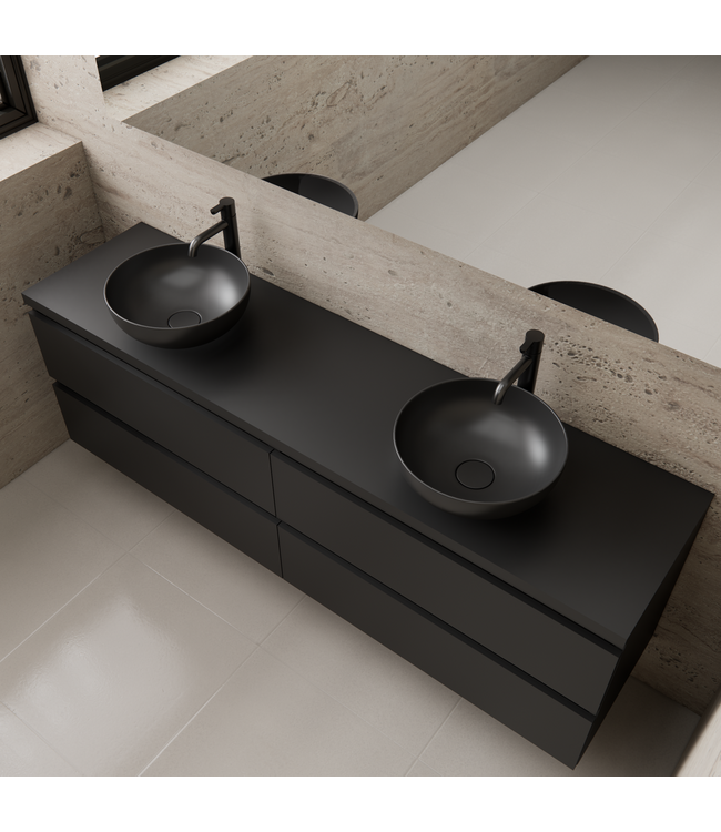 GLISS DESIGN Badkamermeubel Gliss Project 160cm⎢4-lades⎢Mat Zwart⎢Onderkast met topblad