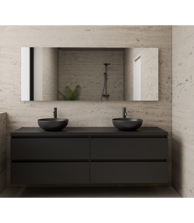 Badkamermeubel Gliss Project 160cm⎢4-lades⎢Mat Zwart⎢Onderkast met topblad