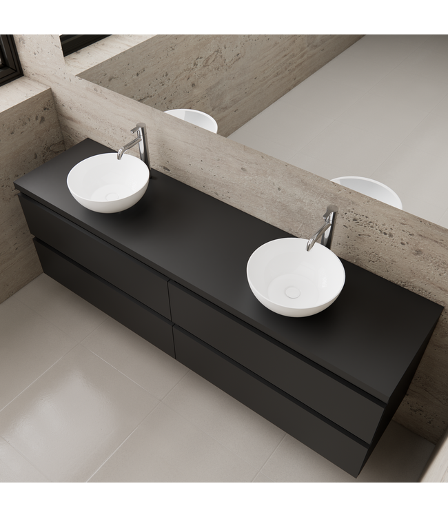 Badkamermeubel Gliss Project 160cm⎢4-lades⎢Mat Zwart⎢Onderkast met topblad