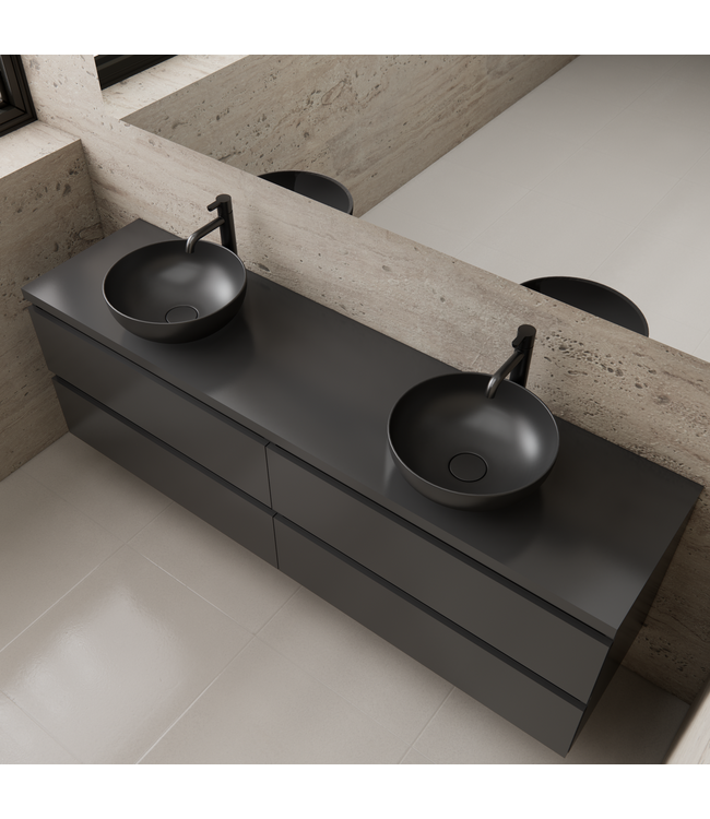 Badkamermeubel Gliss Project 200cm⎢4-lades⎢Hoogglans Antraciet⎢Onderkast met topblad