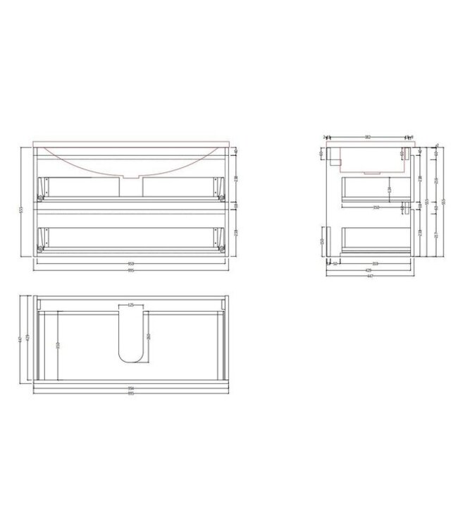 Badkamermeubel Gliss Project 200cm⎢4-lades⎢Hoogglans Antraciet⎢Onderkast met topblad