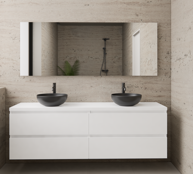 Badkamermeubel Gliss Project 200cm⎢4-lades⎢Hoogglans Wit⎢Onderkast met topblad