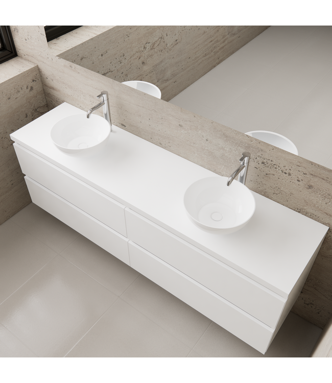 Badkamermeubel Gliss Project 200cm⎢4-lades⎢Hoogglans Wit⎢Onderkast met topblad